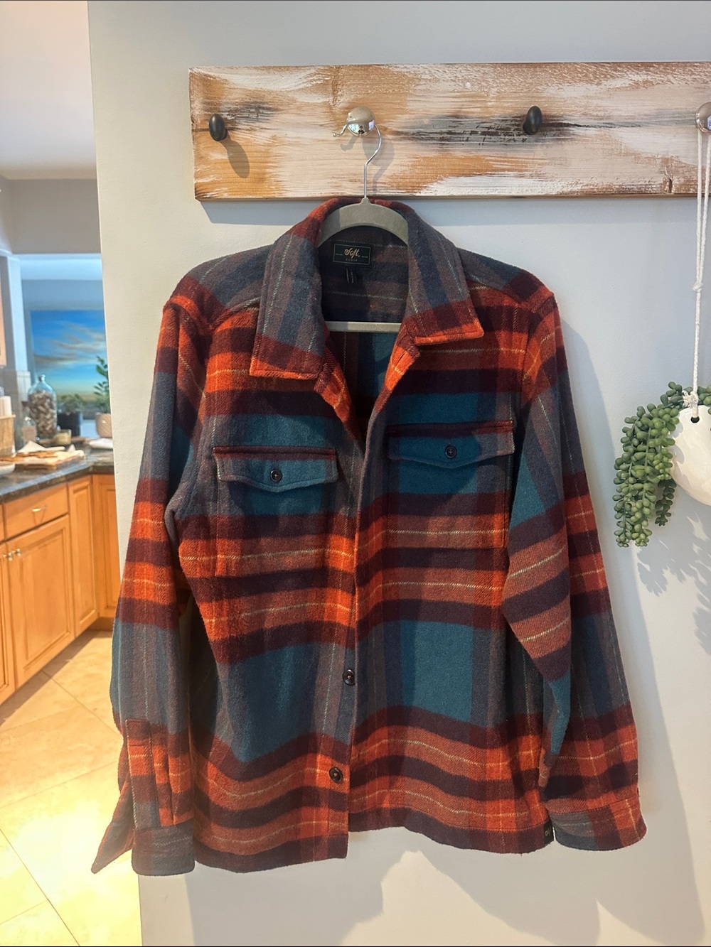 Men’s Plaid Teddy Jacket in Rust & Teal